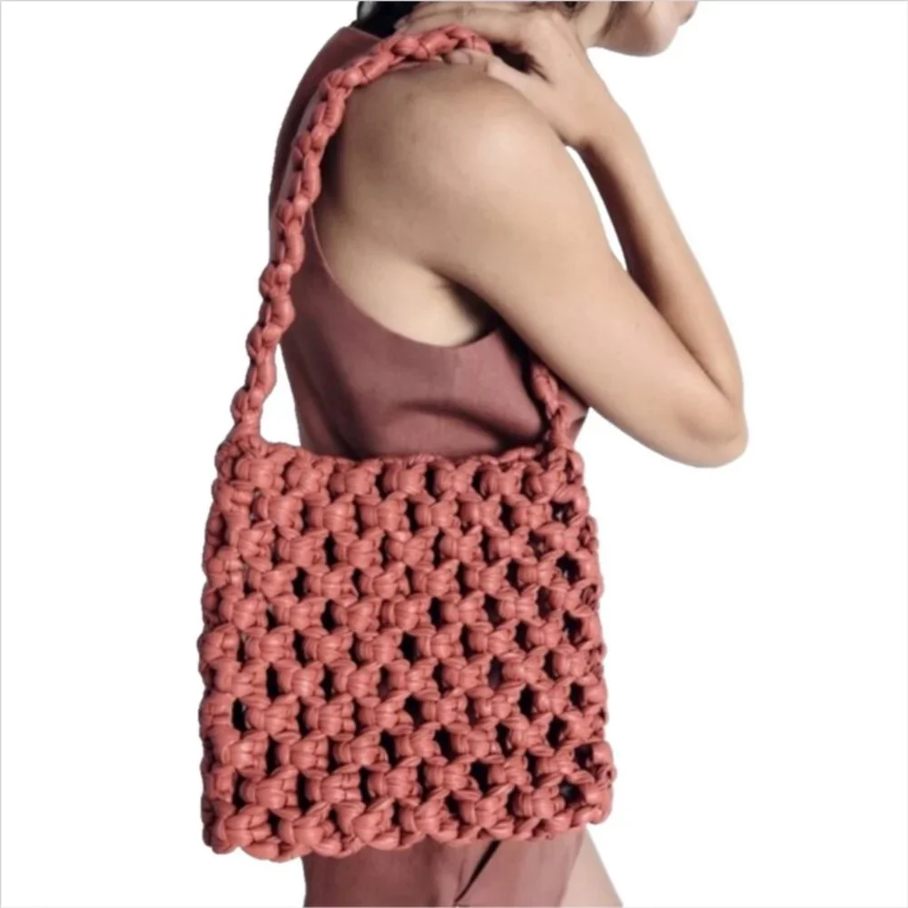 Zara Open Weave Braided Faux Leather Shoulder Bag